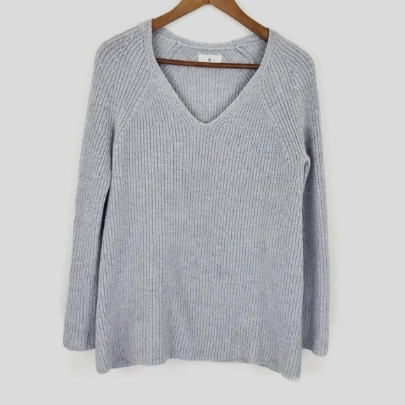 Lou & Grey Sweaters - Lou & Grey Light Grey Blue Knit V-neck Long Sleeve Cotton Wool Sweater Shirt